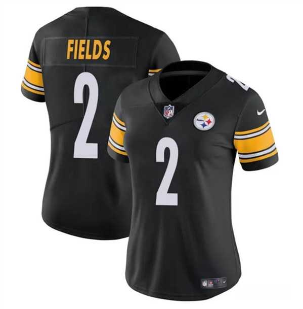 Women%27s Pittsburgh Steelers #2 Justin Fields Black Vapor Football Stitched Jersey Dzhi